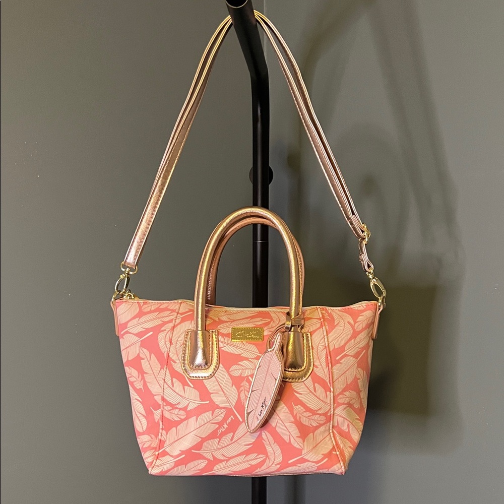 Betsey Johnson Pink Feather Print Shoulder Bag